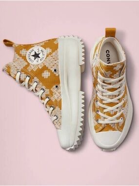 Converse All Star High Top Sneakers in Mustard Yellow and White